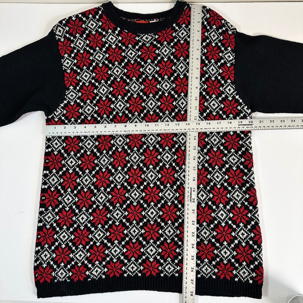 Vintage 90s Fair Isle Snowflake Sweater Oversized Small Red Black White Winter‎ - Picture 4 of 5